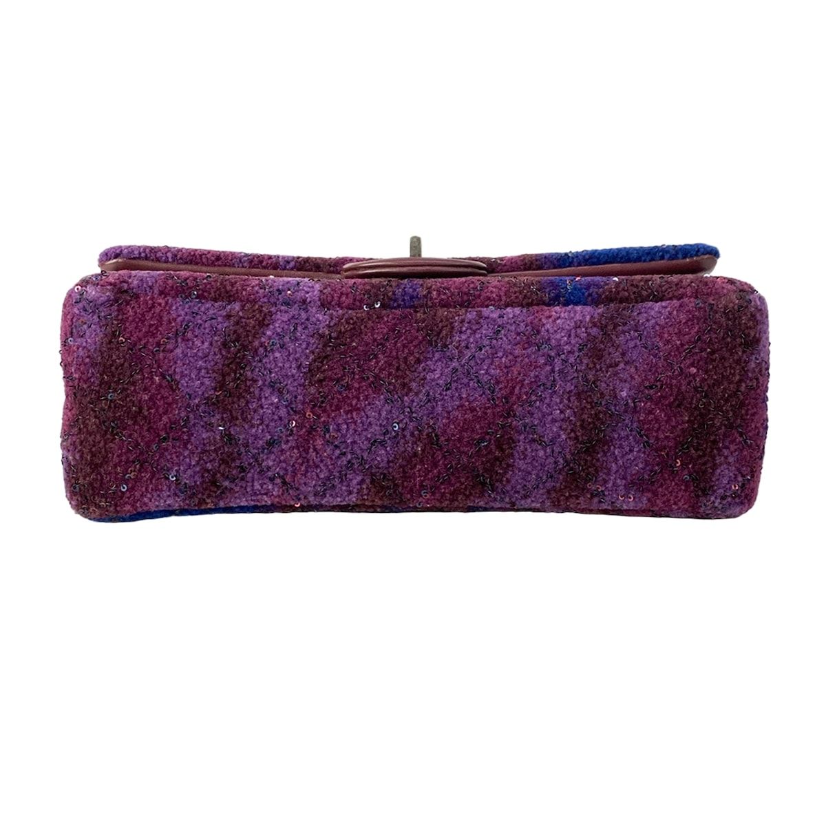 Chanel Shoulder Bag 2.55 Double Flap Quilted Purple Bordeaux Navy Wool Lambskin — view 5