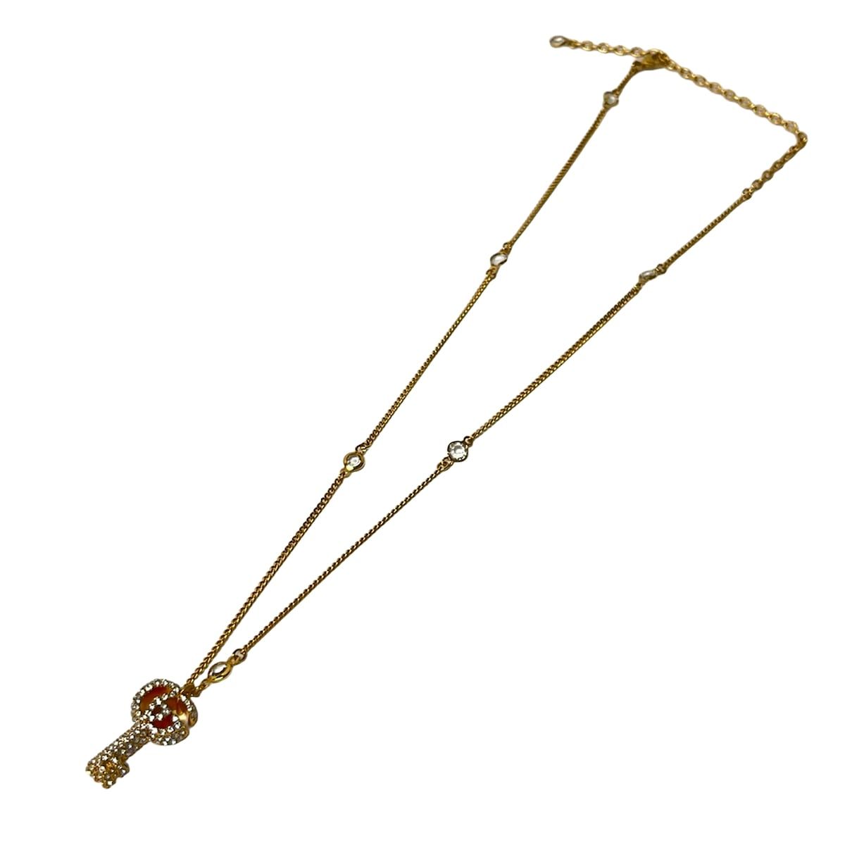 Gucci Necklace Double Key Gold Clear Key Line Stone — view 2