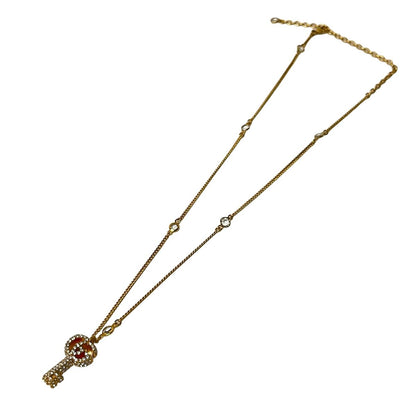 Gucci Necklace Double Key Gold Clear Key Line Stone — view 2