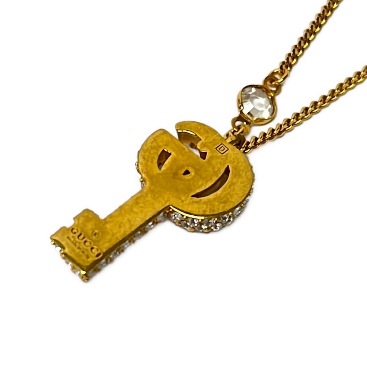 Gucci Necklace Double Key Gold Clear Key Line Stone — view 3
