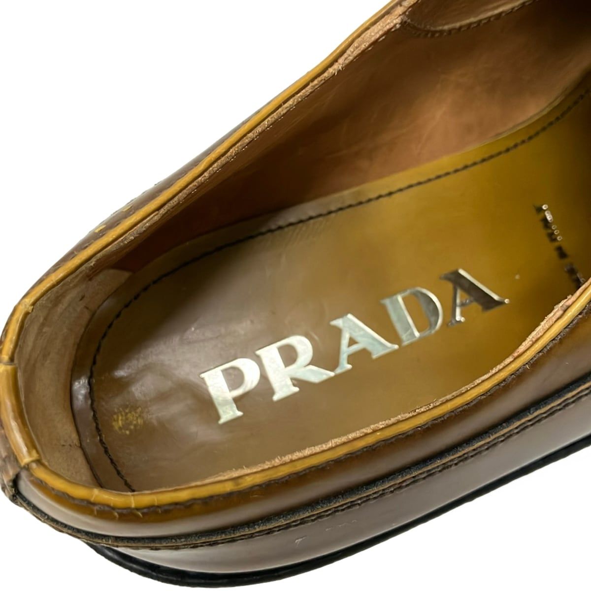 Prada Loafers 37 Ready Sue Brown Black Thick Bottom Lace Sew Up Leather — view 5