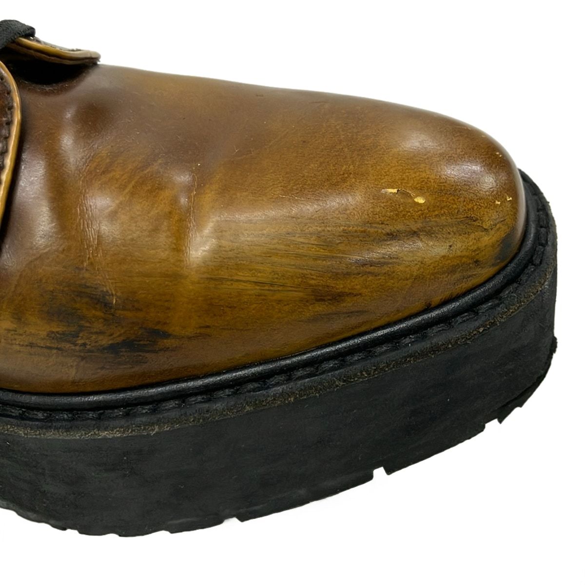 Prada Loafers 37 Ready Sue Brown Black Thick Bottom Lace Sew Up Leather — view 7