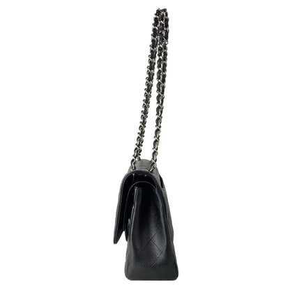 Chanel Shoulder Bag Big Quilted Black Double Flap Silver Chain — view 4