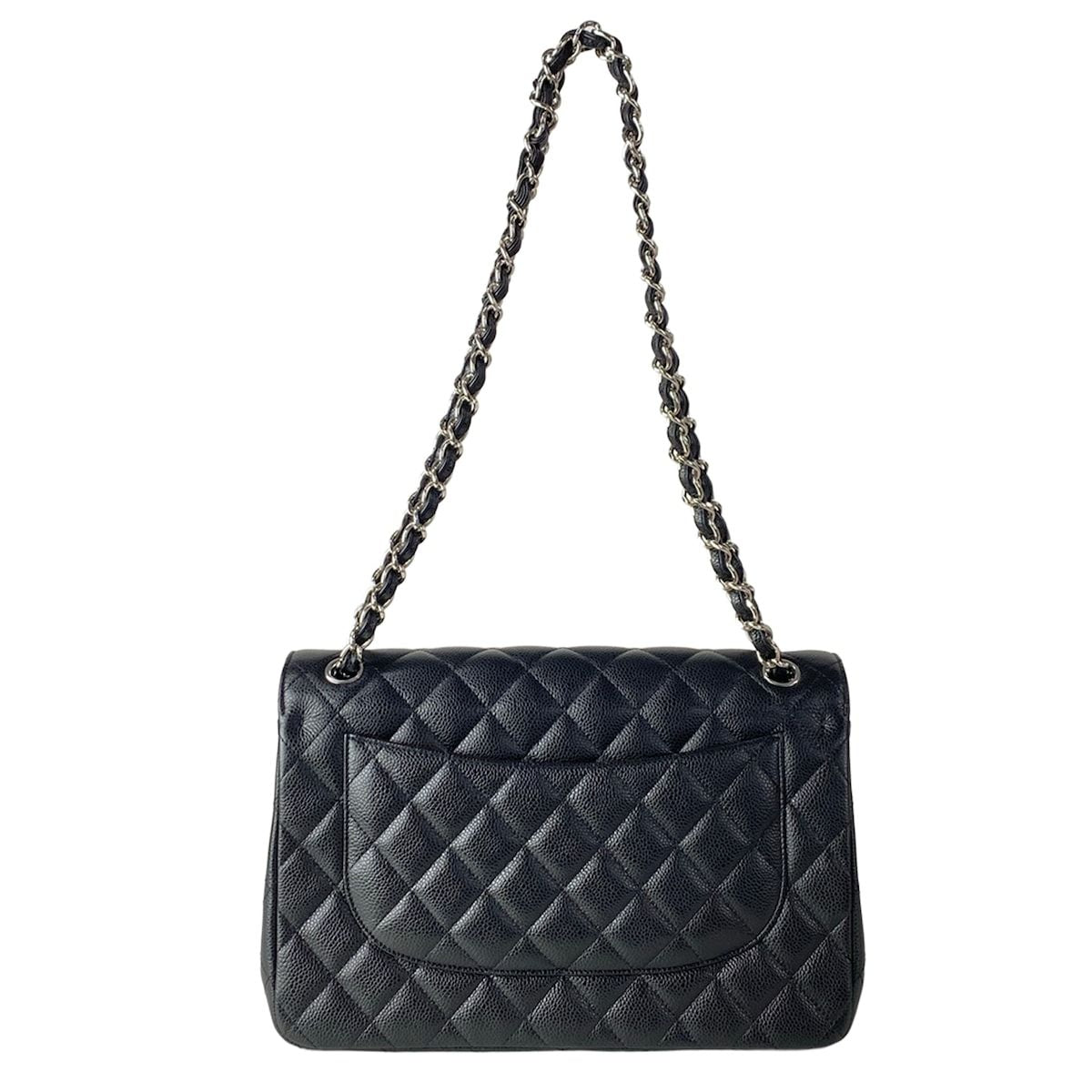 Chanel Shoulder Bag Big Quilted Black Double Flap Silver Chain — view 3