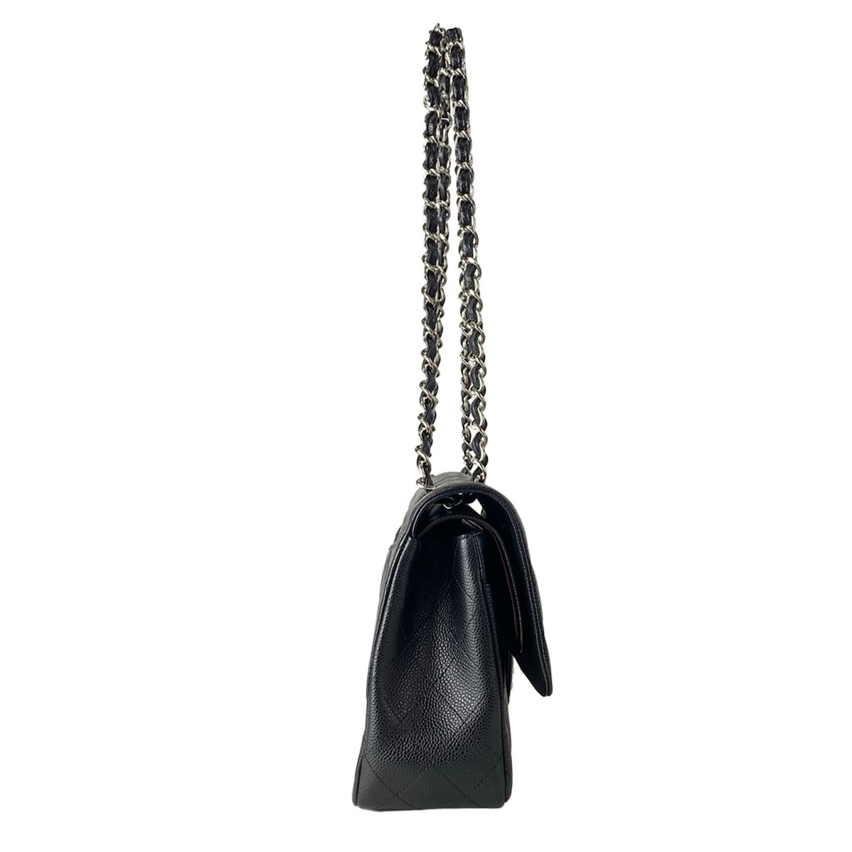 Chanel Shoulder Bag Big Quilted Black Double Flap Silver Chain — view 2