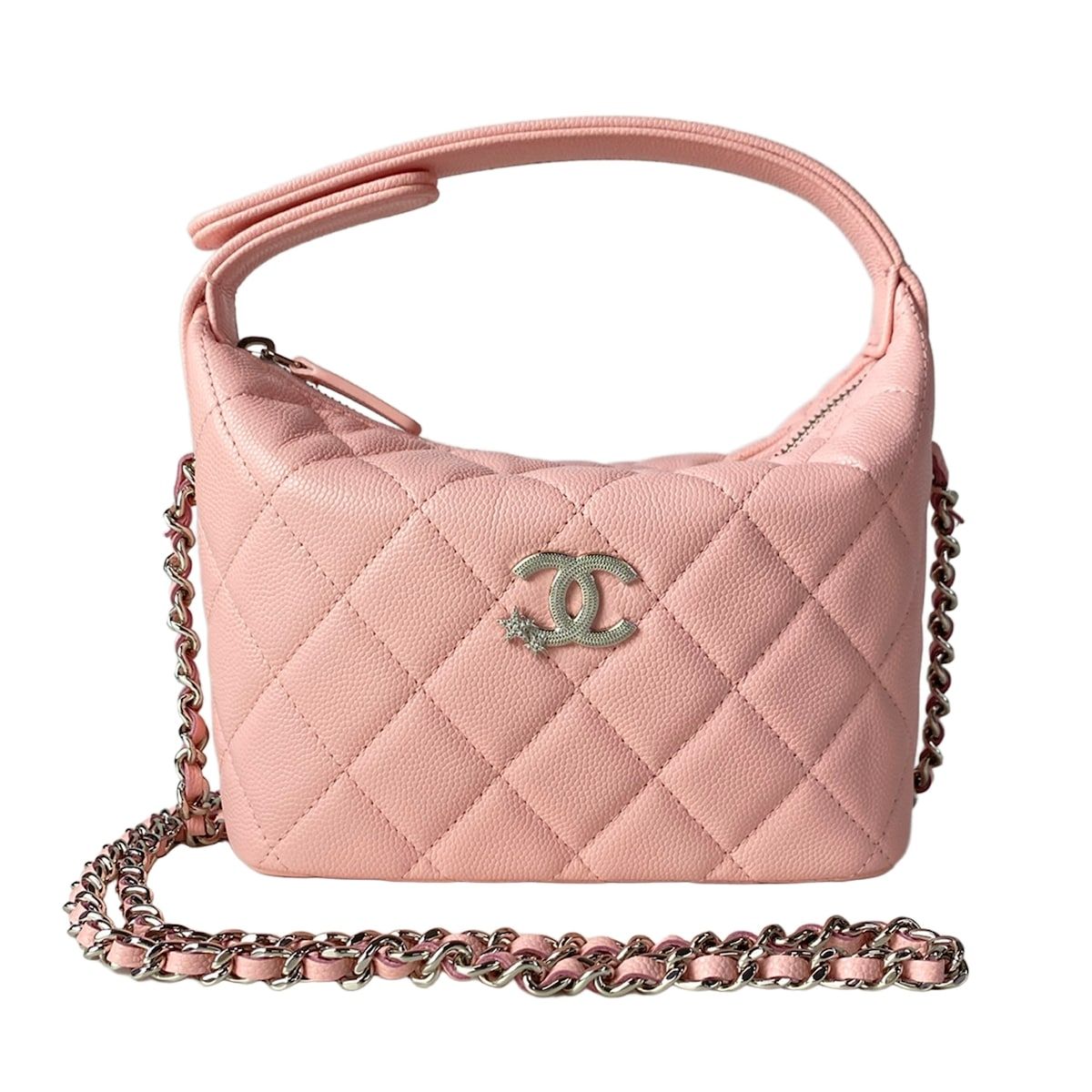 Chanel Quilted Hobo Pink Silver 2-Way Mini Bag
