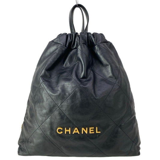 Chanel Backpack 22 Black 2-Way Drawstring Chain Shoulder Matt Togo Ludo Metal