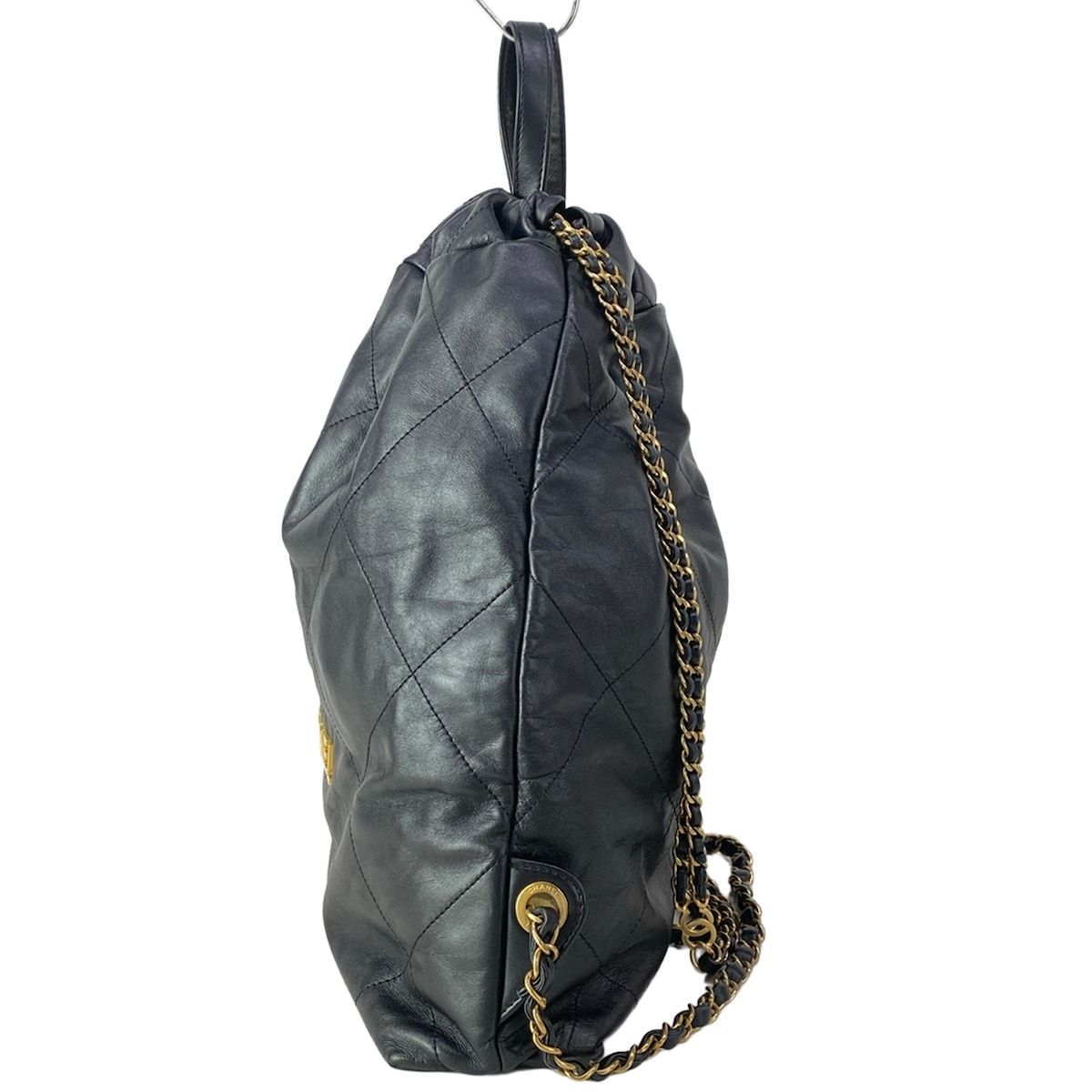 Chanel Backpack 22 Black 2-Way Drawstring Chain Shoulder Matt Togo Ludo Metal — view 4