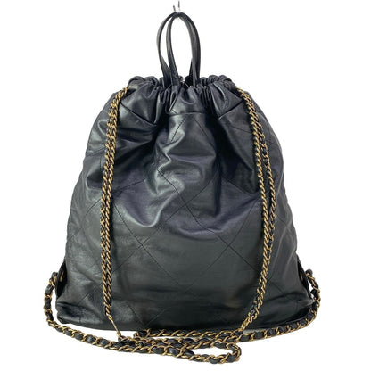 Chanel Backpack 22 Black 2-Way Drawstring Chain Shoulder Matt Togo Ludo Metal — view 3