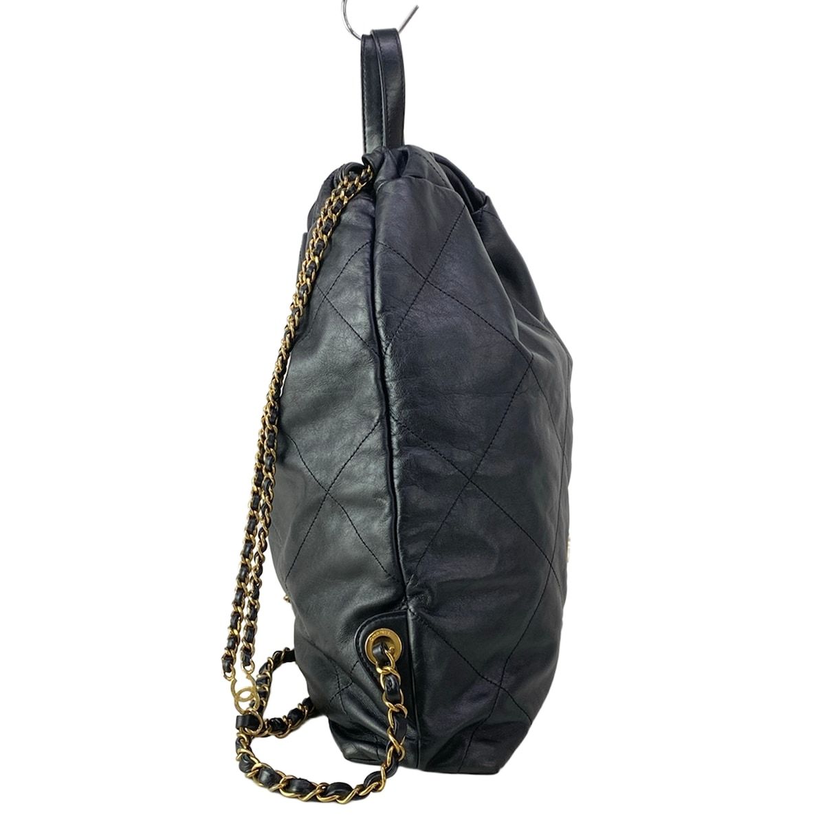 Chanel Backpack 22 Black 2-Way Drawstring Chain Shoulder Matt Togo Ludo Metal — view 2