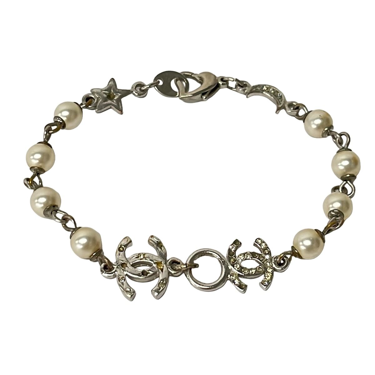 Chanel Bracelet Silver Ivory CC Logo