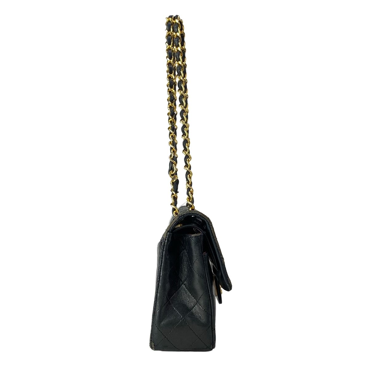 Chanel Shoulder Bag Double Flap Quilted Black Chain Gold Lambskin — view 2