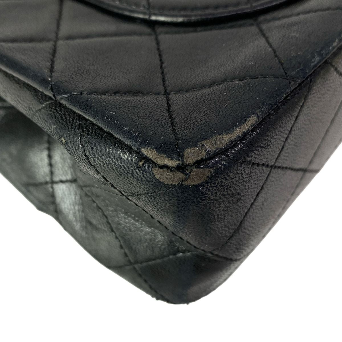 Chanel Shoulder Bag Double Flap Quilted Black Chain Gold Lambskin — view 8