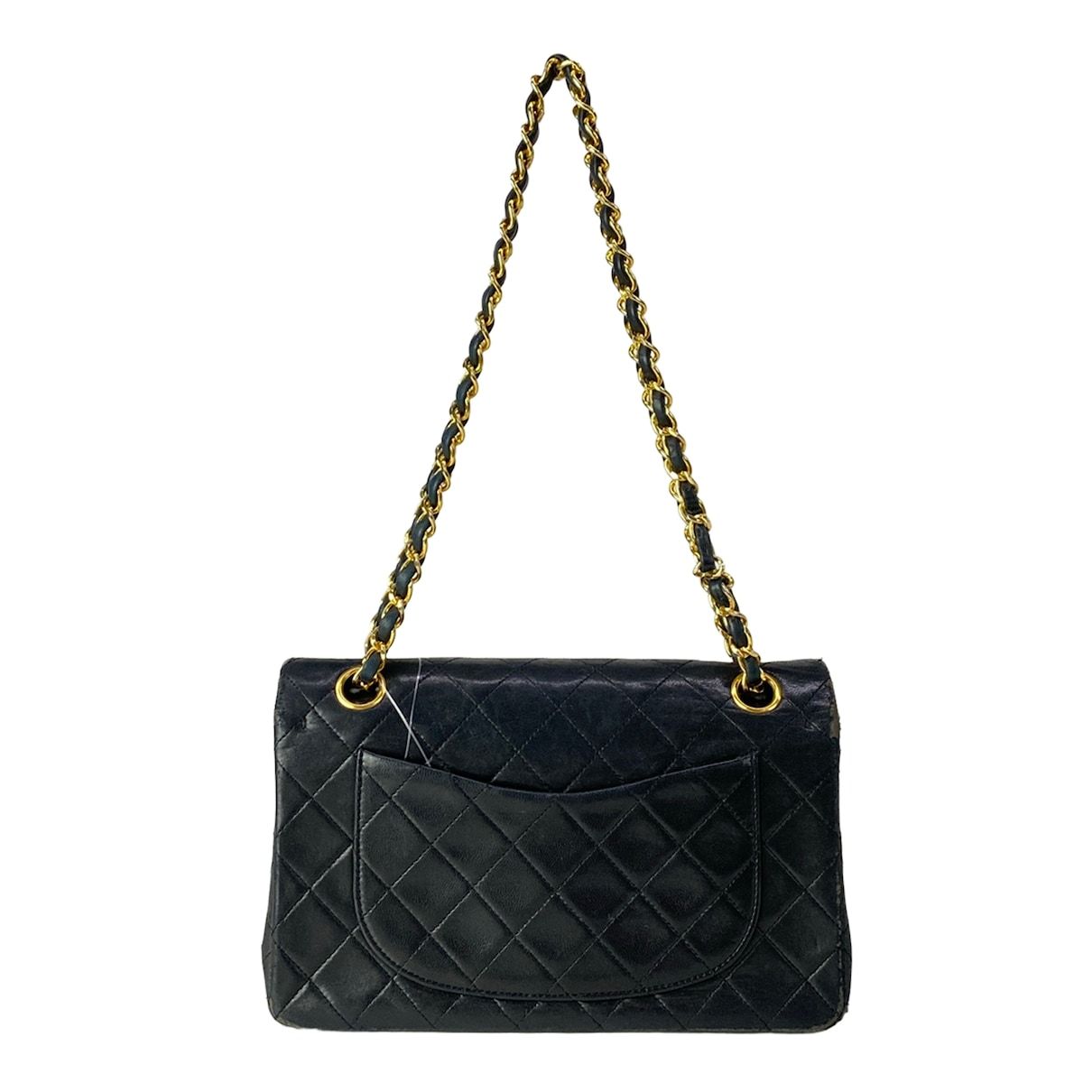 Chanel Shoulder Bag Double Flap Quilted Black Chain Gold Lambskin — view 3