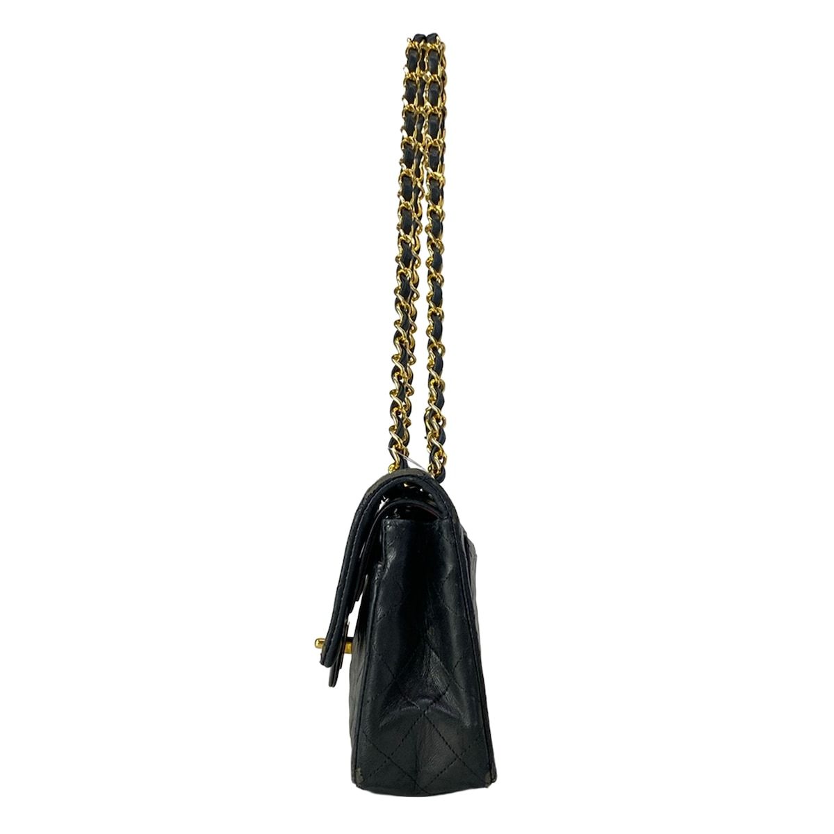 Chanel Shoulder Bag Double Flap Quilted Black Chain Gold Lambskin — view 4