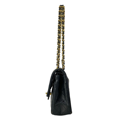Chanel Shoulder Bag Double Flap Quilted Black Chain Gold Lambskin — view 4