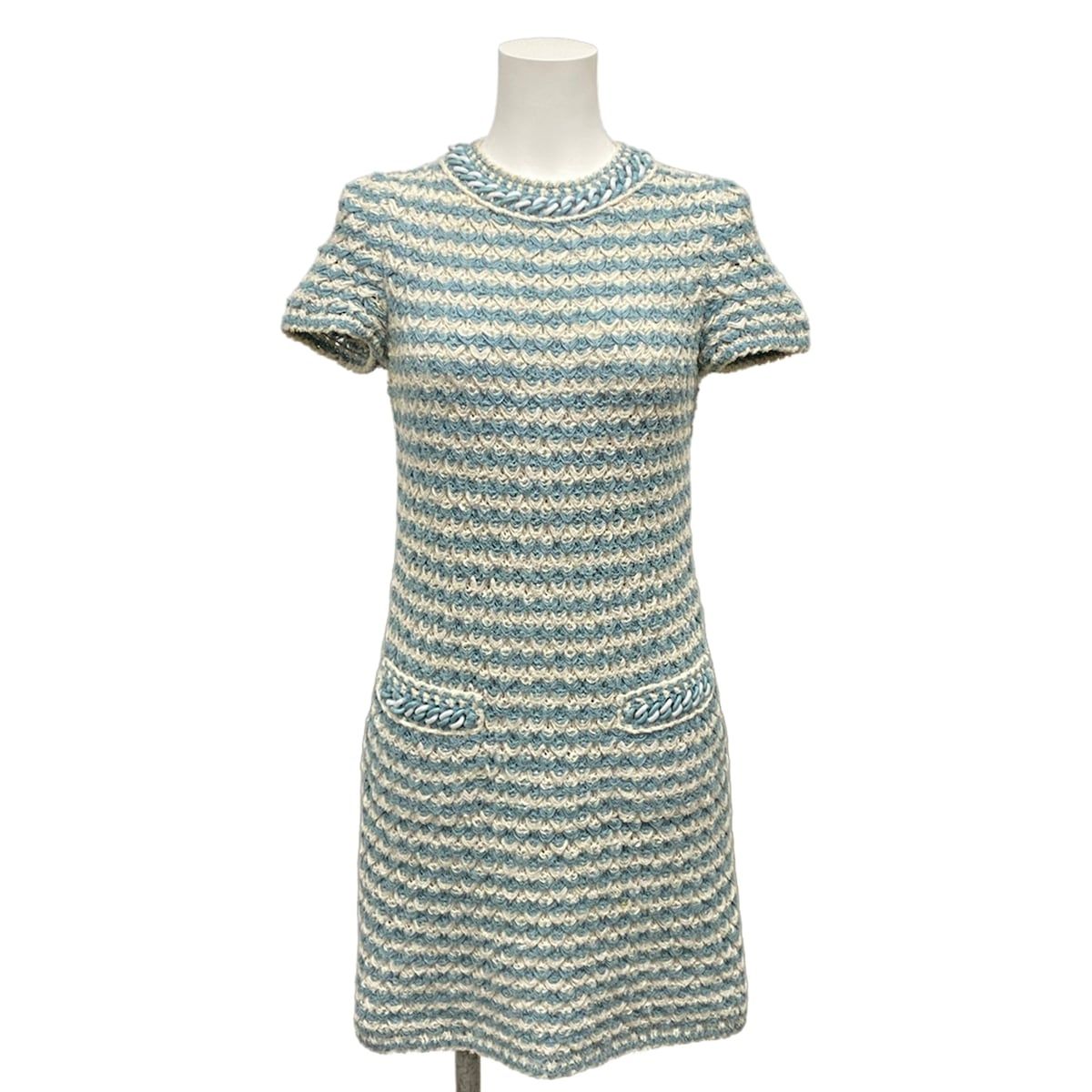 Chanel Dress 36 S Light Blue Ivory Cotton