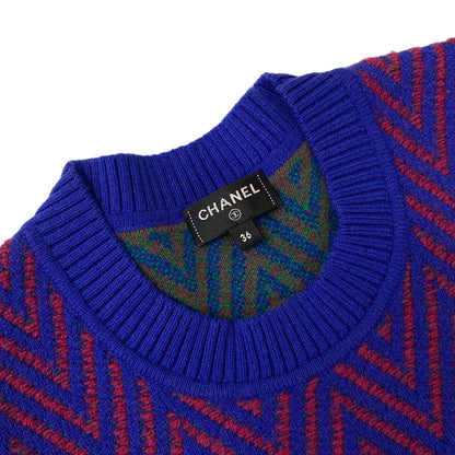 Chanel Dress 36 S Blue Red Green Cashmere — view 8