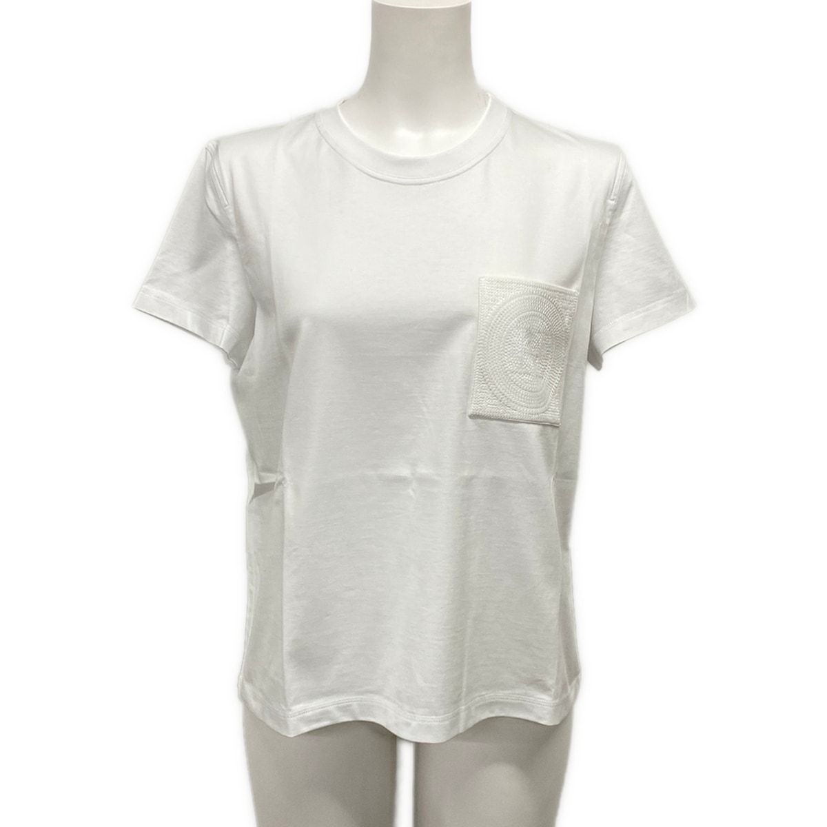 Hermes Short Sleeve T-Shirt 40 M Same Embroidered Pocket White Crew Neck