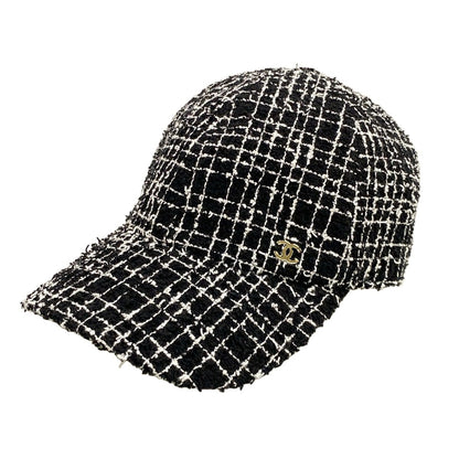 Chanel Cap Black White Tweed Cotton Hat
