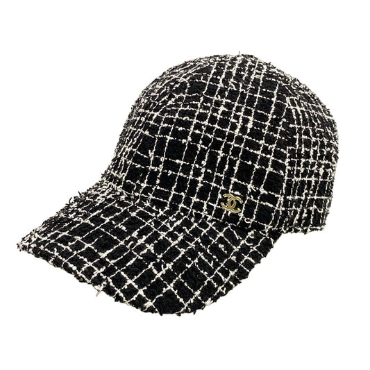 Chanel Cap Black White Tweed Cotton Hat