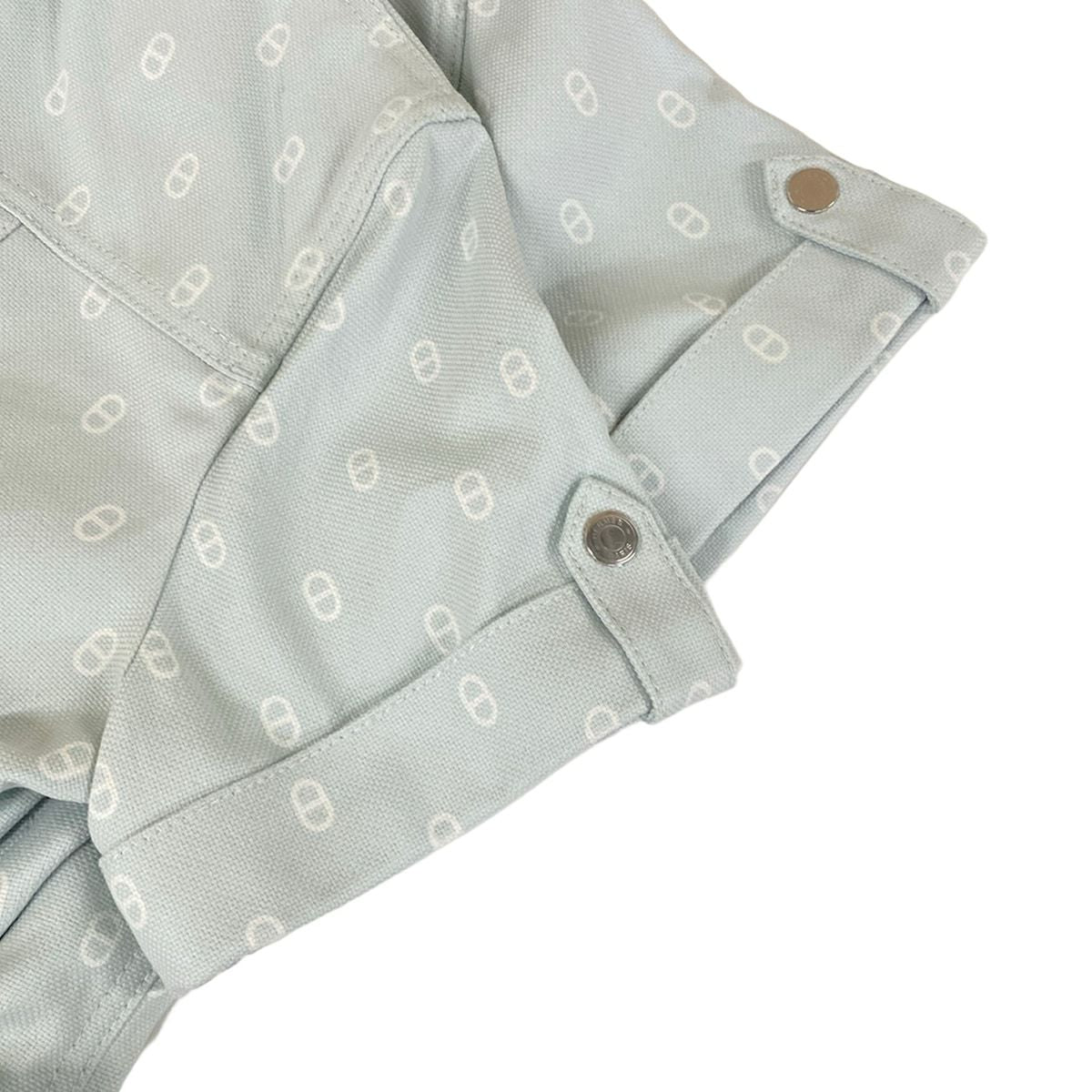 Hermes Dress 38 M Light Blue White Short Sleeve Chaine D'ancre Series Button — view 6