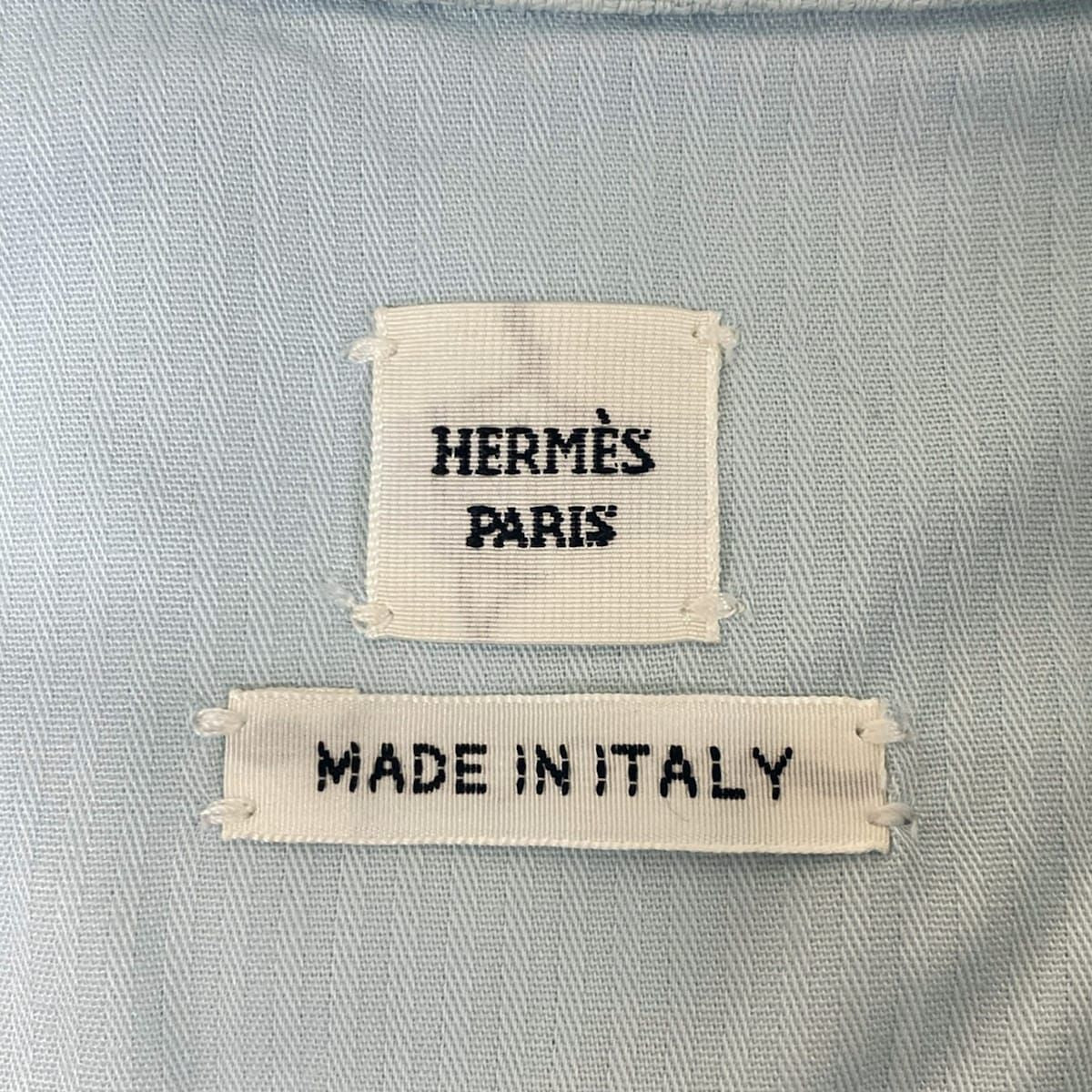 Hermes Dress 38 M Light Blue White Short Sleeve Chaine D'ancre Series Button — view 3