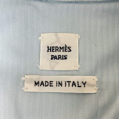 Hermes Dress 38 M Light Blue White Short Sleeve Chaine D'ancre Series Button — view 3