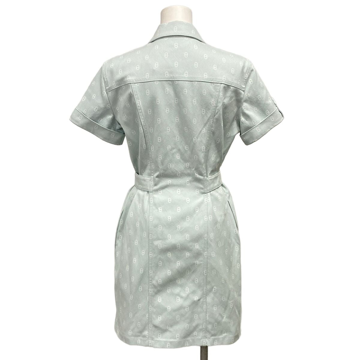 Hermes Dress 38 M Light Blue White Short Sleeve Chaine D'ancre Series Button — view 2