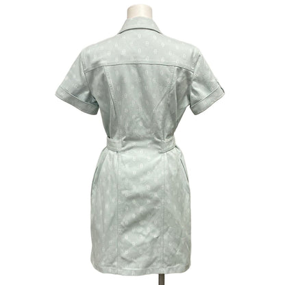 Hermes Dress 38 M Light Blue White Short Sleeve Chaine D'ancre Series Button — view 2