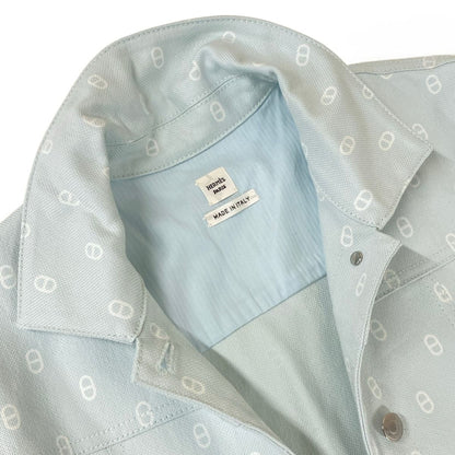 Hermes Dress 38 M Light Blue White Short Sleeve Chaine D'ancre Series Button — view 8