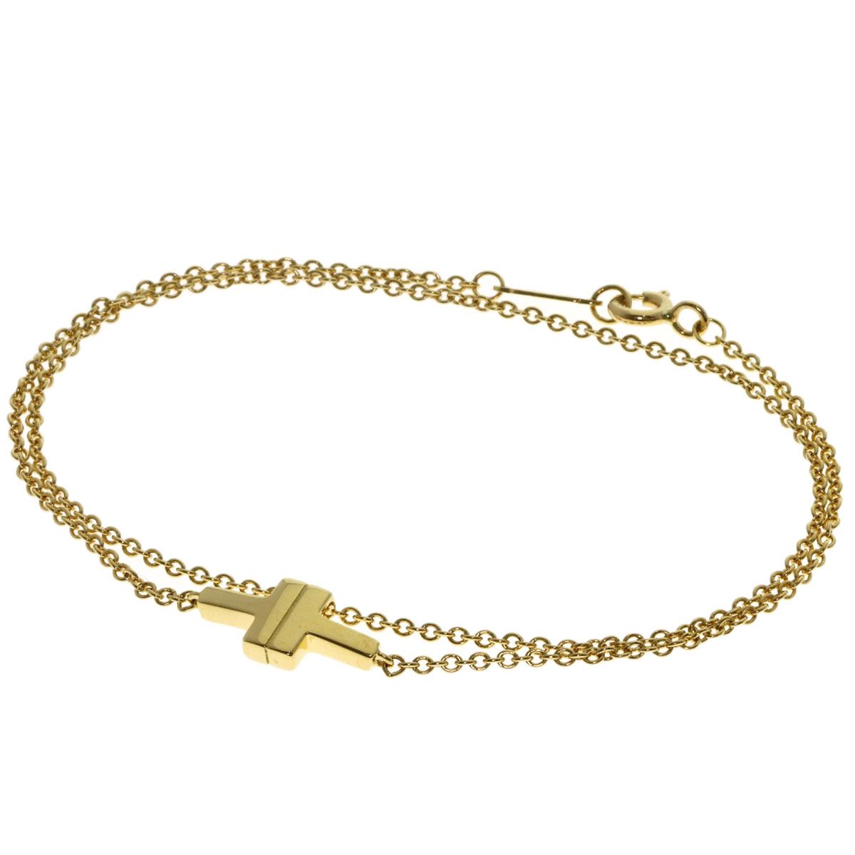 Tiffany & Co T Tow Double Chain Bracelet 18k Yellow Gold