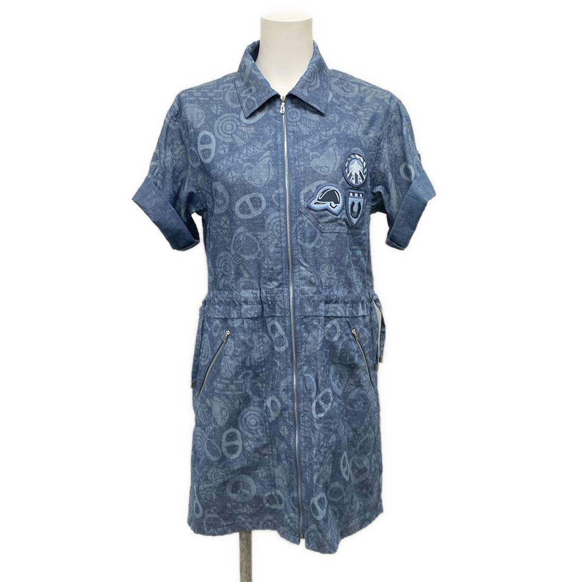 Hermes Dress 36 S Blue Short Sleeve Candy Libris Chaine D'ancre Pattern Shirt