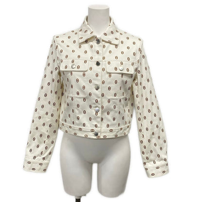 Hermes Jacket 38 M White Dark Brown Long Sleeve Chaine D'ancre Series Button
