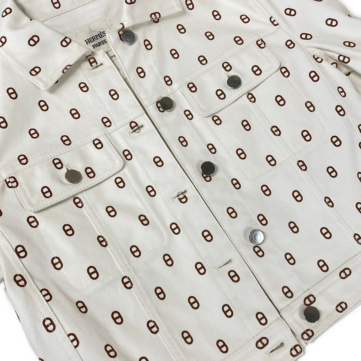 Hermes Jacket 38 M White Dark Brown Long Sleeve Chaine D'ancre Series Button — view 9