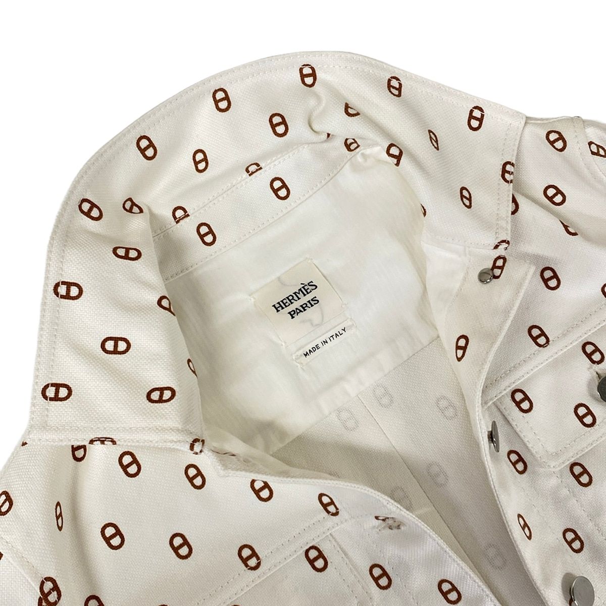 Hermes Jacket 38 M White Dark Brown Long Sleeve Chaine D'ancre Series Button — view 7