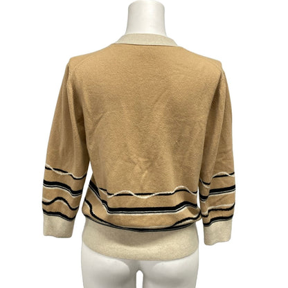 Hermes Cardigan 38 M Beige Black Ivory Long Sleeve Cashmere — view 2
