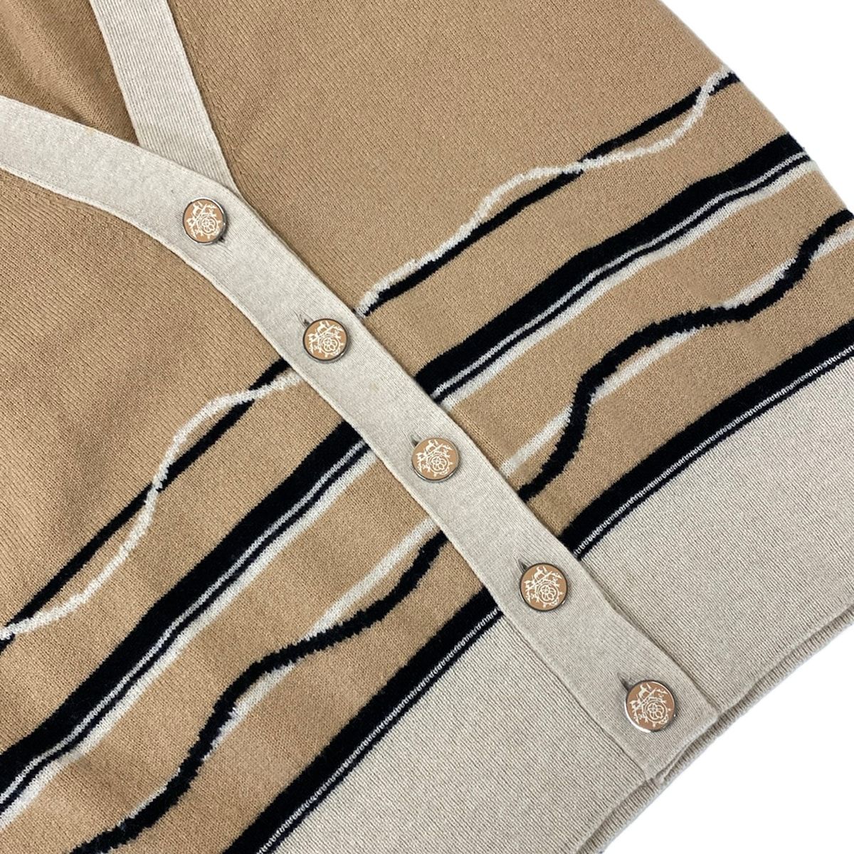 Hermes Cardigan 38 M Beige Black Ivory Long Sleeve Cashmere — view 9