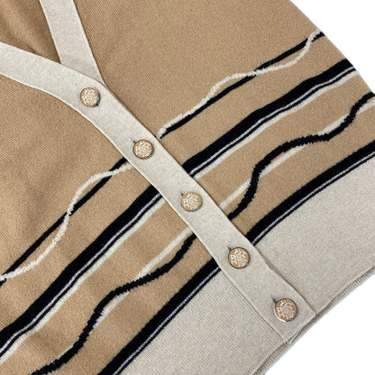 Hermes Cardigan 38 M Beige Black Ivory Long Sleeve Cashmere — view 9