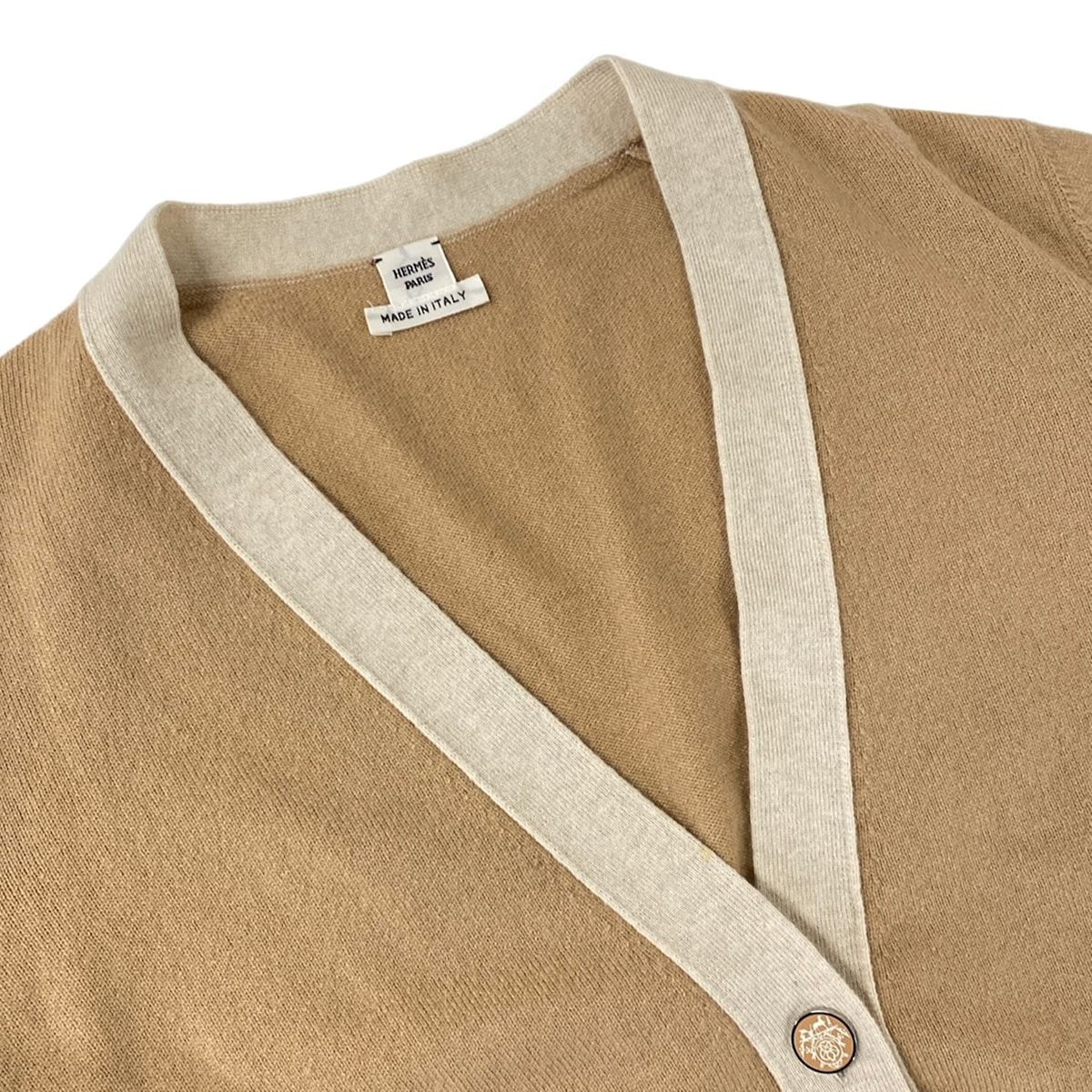 Hermes Cardigan 38 M Beige Black Ivory Long Sleeve Cashmere — view 8