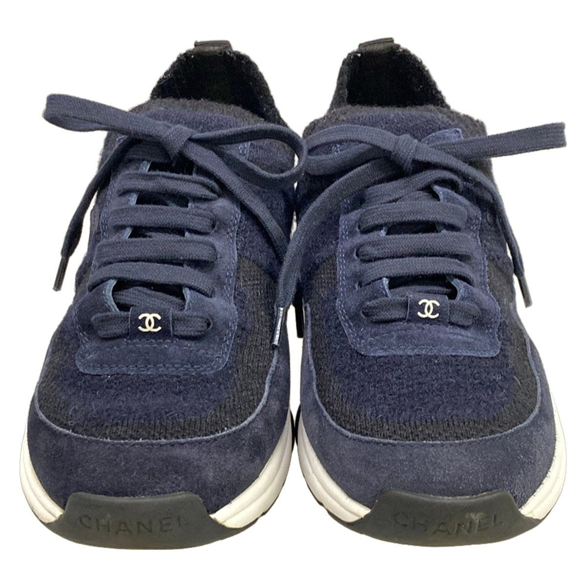 Chanel Sneakers 38 Navy Black CC Logo — view 5
