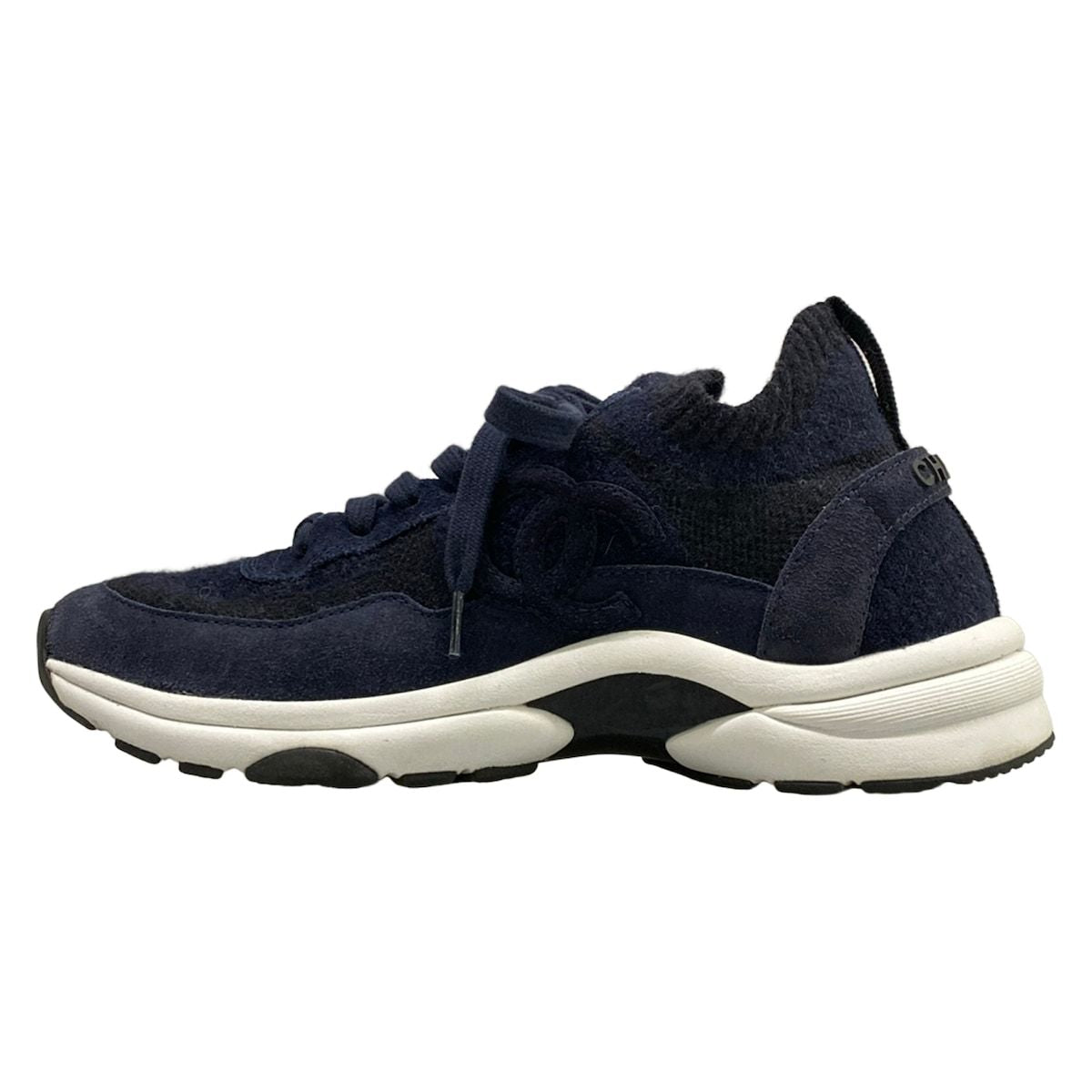 Chanel Sneakers 38 Navy Black CC Logo