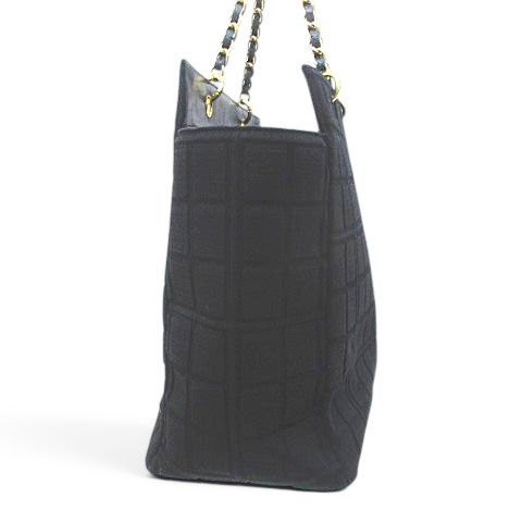 Chanel Choco Bar CC Logo Tote Chain Shoulder Black Leather Cotton Gold — view 4