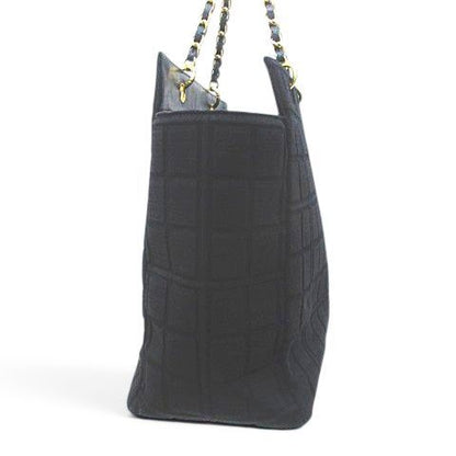 Chanel Choco Bar CC Logo Tote Chain Shoulder Black Leather Cotton Gold — view 4