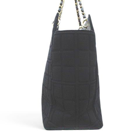 Chanel Choco Bar CC Logo Tote Chain Shoulder Black Leather Cotton Gold — view 5