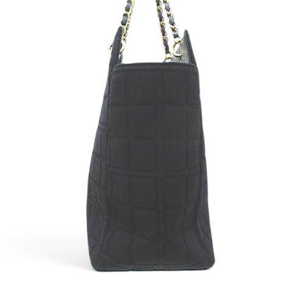 Chanel Choco Bar CC Logo Tote Chain Shoulder Black Leather Cotton Gold — view 5