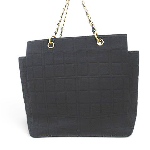 Chanel Choco Bar CC Logo Tote Chain Shoulder Black Leather Cotton Gold — view 3