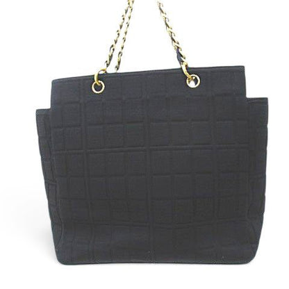 Chanel Choco Bar CC Logo Tote Chain Shoulder Black Leather Cotton Gold — view 3
