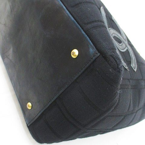Chanel Choco Bar CC Logo Tote Chain Shoulder Black Leather Cotton Gold — view 6
