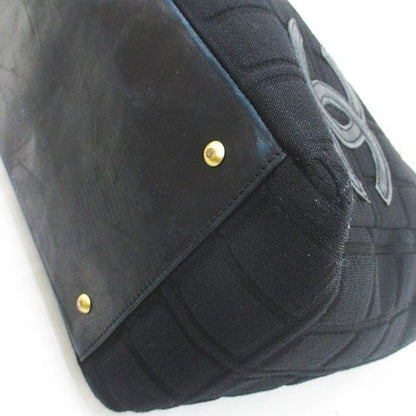 Chanel Choco Bar CC Logo Tote Chain Shoulder Black Leather Cotton Gold — view 6